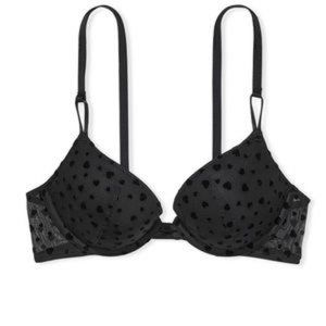 34E(DD) Bra Push Up Black Victoria’s Secret Tee Lace Underwire Underwear NEW